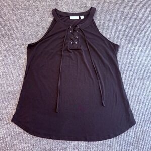 NY‎ & Co Women's M Black Lace Up Sleeveless Stretch Top Grommet